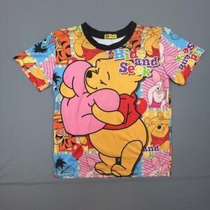 Winnie the Pooh Disney Tee Unisex L Multicolor Hide and Seek Cartoon Graphic